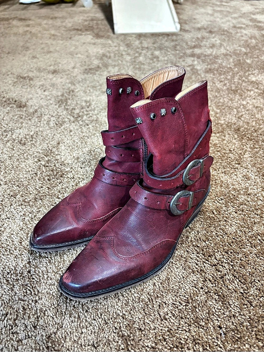John Fluevog Red Leather Ankle Western Boots 7.5